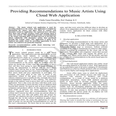 Providing Recommendations to Music Artists Using Cloud Web Application