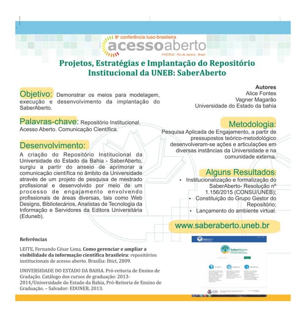 Projetos, estratégias e implantação do repositório institucional da UNEB: Saber Aberto - CONFOA 2017