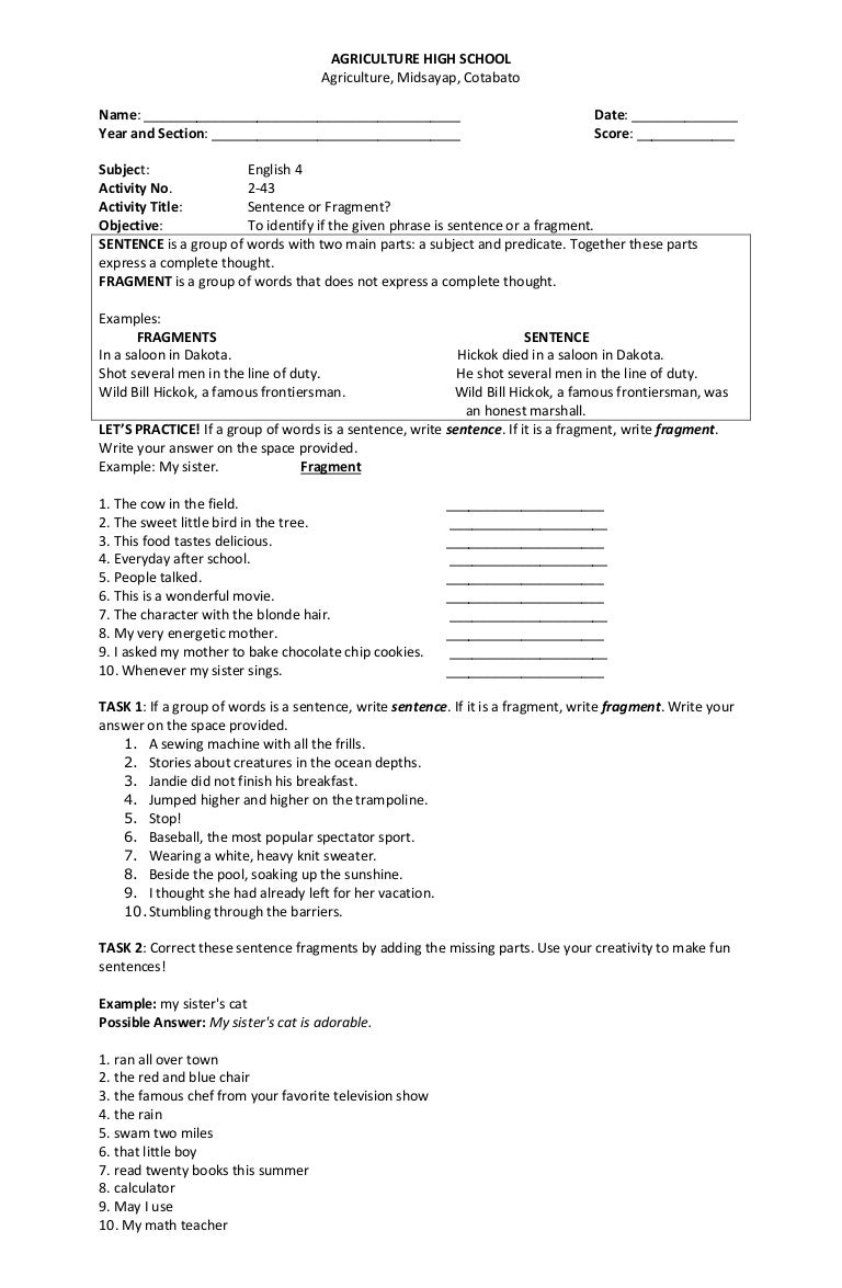 worksheet Fragments Worksheet sentence or fragment daway dabrowa co fragment