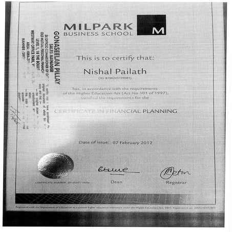 Milpark NQF 5 Certificate Certified