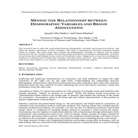 MINING THE RELATIONSHIP BETWEEN DEMOGRAPHIC VARIABLES AND BRAND ASSOCIATIONS