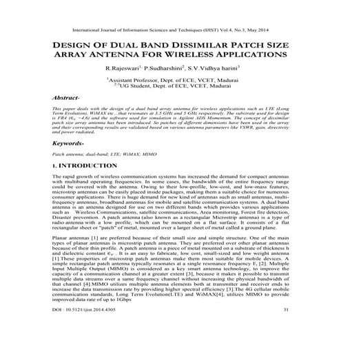 DESIGN OF DUAL BAND DISSIMILAR PATCH SIZE ARRAY ANTENNA FOR WIRELESS APPLICAT...