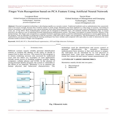 Finger Vein Recognition Based on PCA Feature using Artificial Neural Network