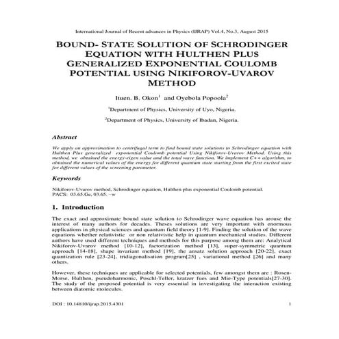 Bound- State Solution of Schrodinger Equation with Hulthen Plus Generalized E...