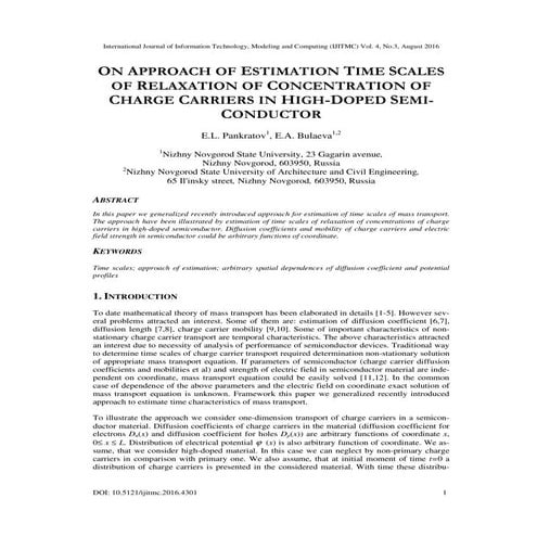 On Approach of Estimation Time Scales of Relaxation of Concentration of Charg...