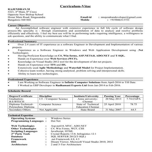 Rajendran M 2+ years of Exp in Dot net