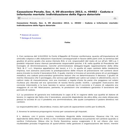 432   cassazione penale, caduta e infortunio mortale individuazione della fig...