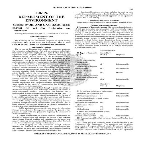 Maryland Register - Nov 14, 2016 - New Fracking Rules