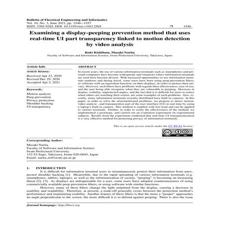 Examining a display-peeping prevention method that uses real-time UI part tra...