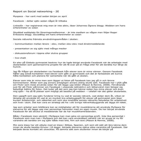 Report on Social networking - 2E