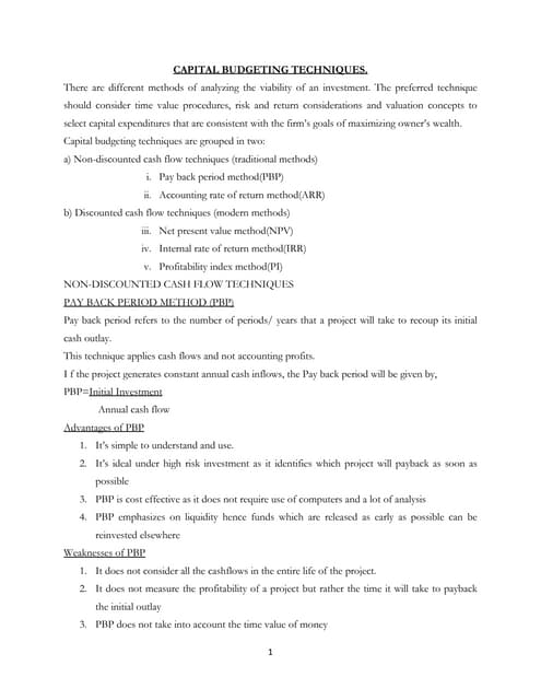 Capital budgeting Techniques | PPTX