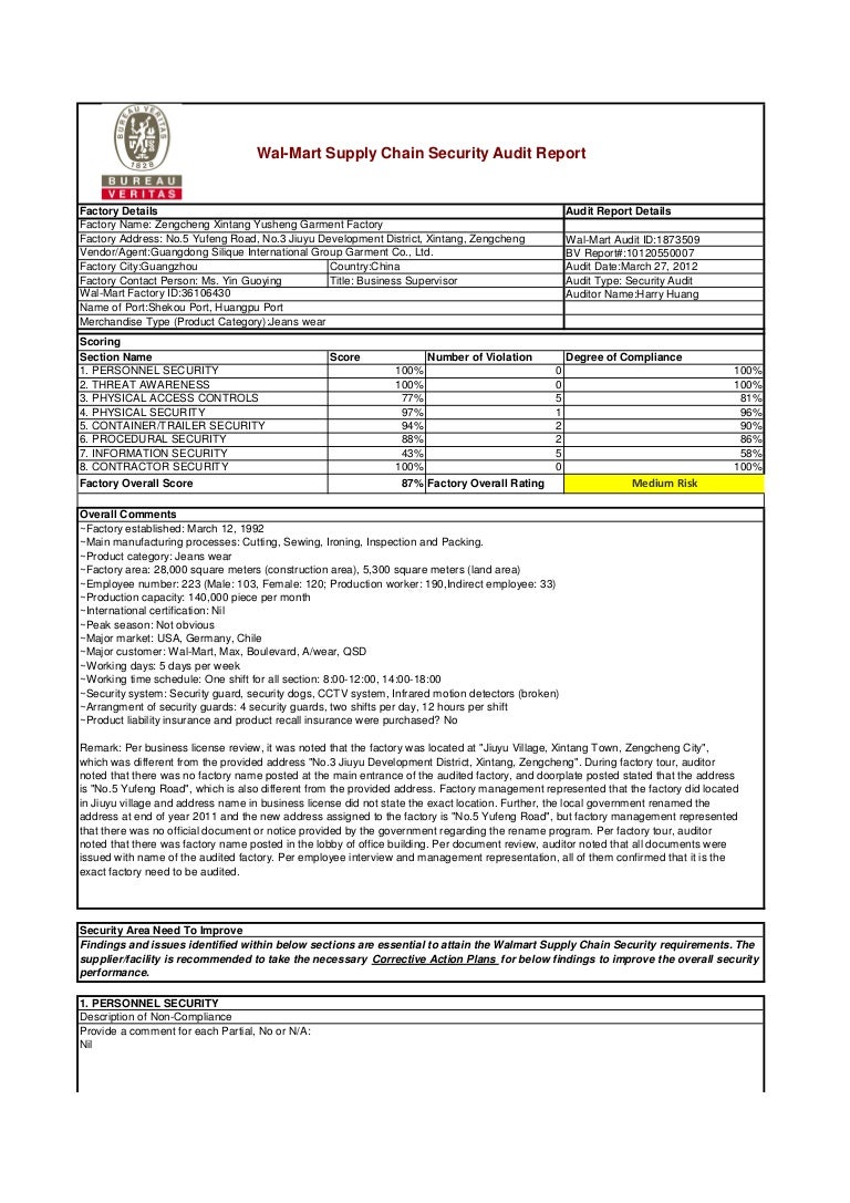 Yusheng WalMart Audit Report