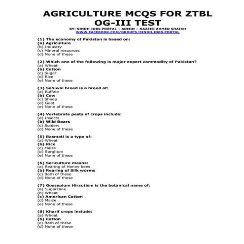 100 mcq related questions on kharif crops | DOCX