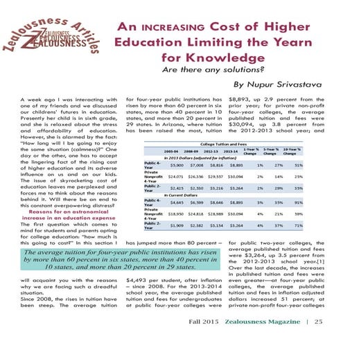 An Increasing Cost of Higher Education...