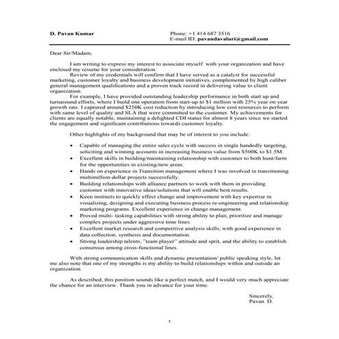 Pavan Delivery Manager with cover letter