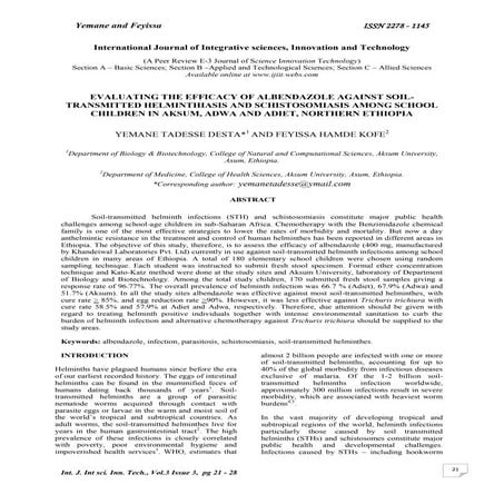 EVALUATING THE EFFICACY OF ALBENDAZOLE AGAINST SOIL-TRANSMITTED HELMINTHIASIS...