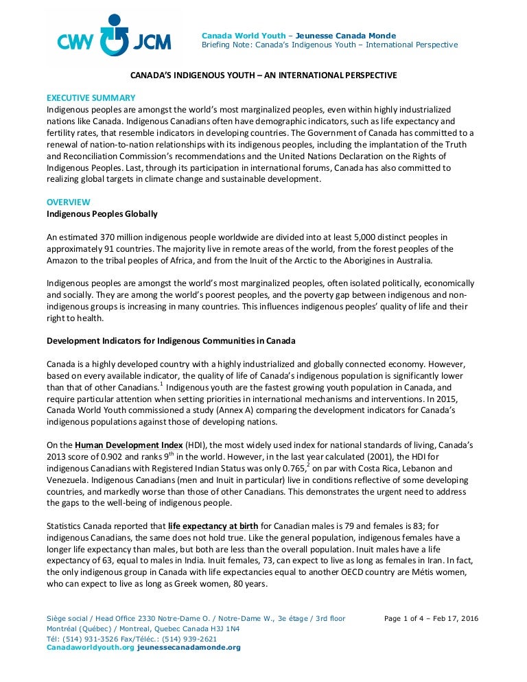 Briefing Note on Indigenous Youth in Canada