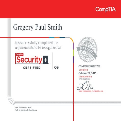 CompTIA Security+ ce certificate | PDF