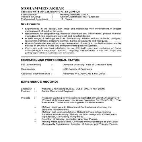 MOHAMMED AKBAR Sr MEP Mech_Engr