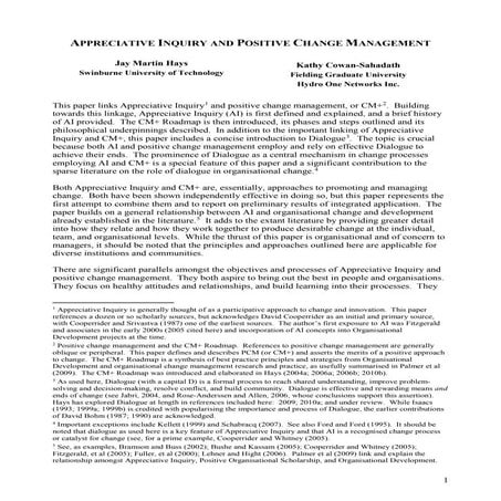 Hays and Cowan Sahadath - Appreciative Inquiry and Positive Change Management