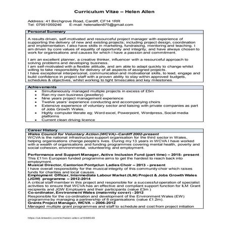 Helen Allen CV Summary 2016 PDF