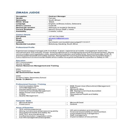 zimasa judge CV