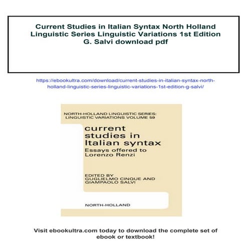 Current Studies in Italian Syntax North Holland Linguistic Series ...