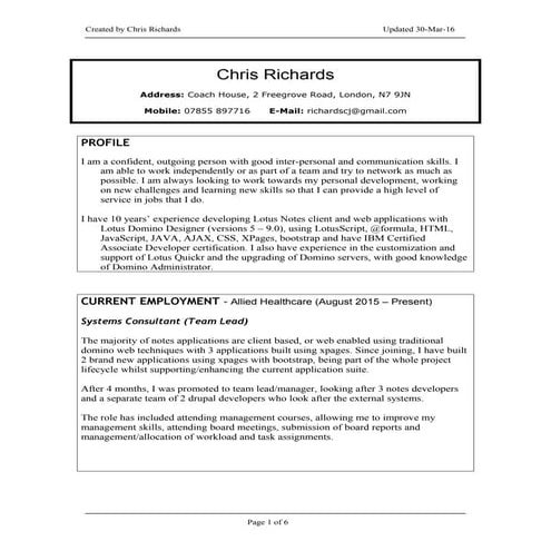Chris Richards CV - April 16