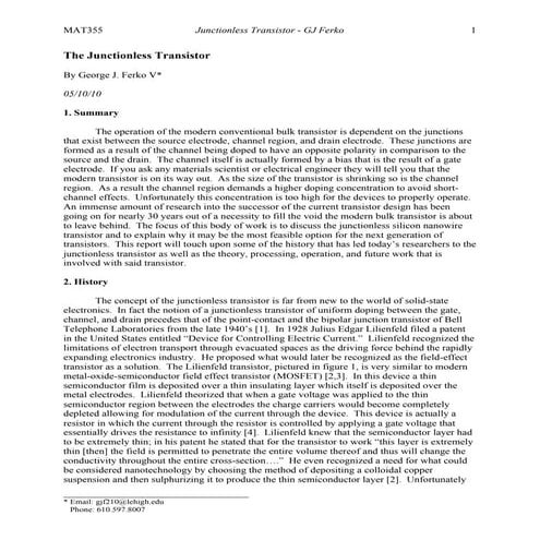 The Junctionless Transistor - George J. Ferko V