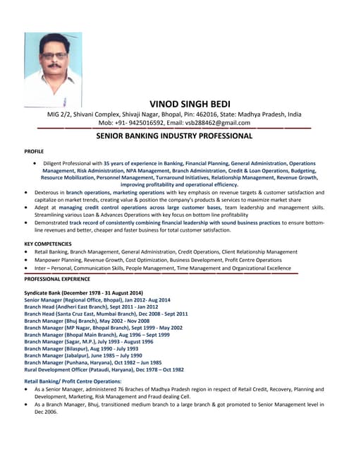 VINOD SINGH BEDI banking