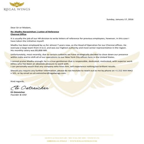 Letter of Reccomendation | DOCX