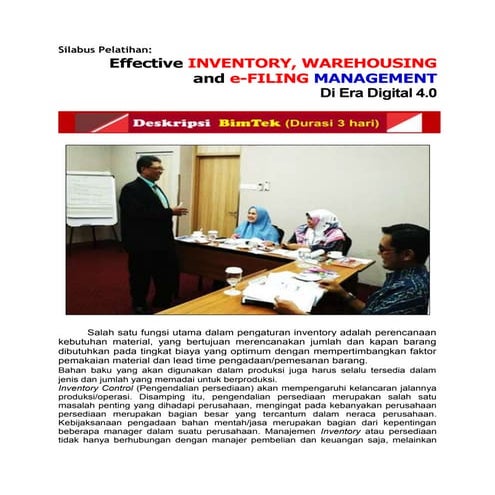 Silabus Training Effective Inventory Warehousing And E Filing