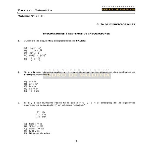 43 ejercicios de inecuaciones y sistemas de inecuaciones