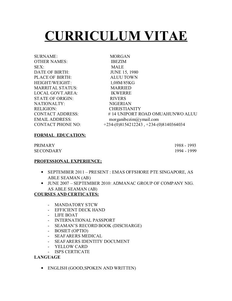 ibezim curriculum vitae sample of a cv