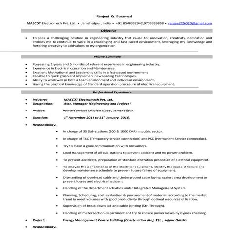 Ranjeet resume Industrial