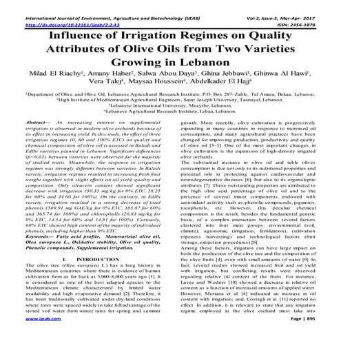 Impact of Different Levels of Supplemental Irrigation on Olive ...