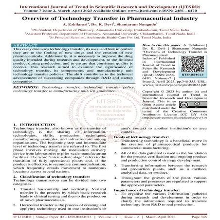 Overview of Technology Transfer in Pharmaceutical Industry