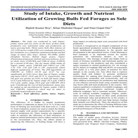 Study of Intake, Growth and Nutrient Utilization of Growing Bulls Fed Forages...