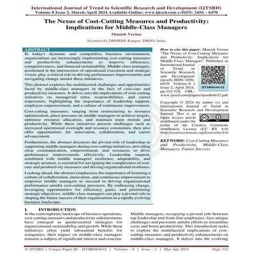 The Nexus of Cost Cutting Measures and Productivity Implications for Middle C...