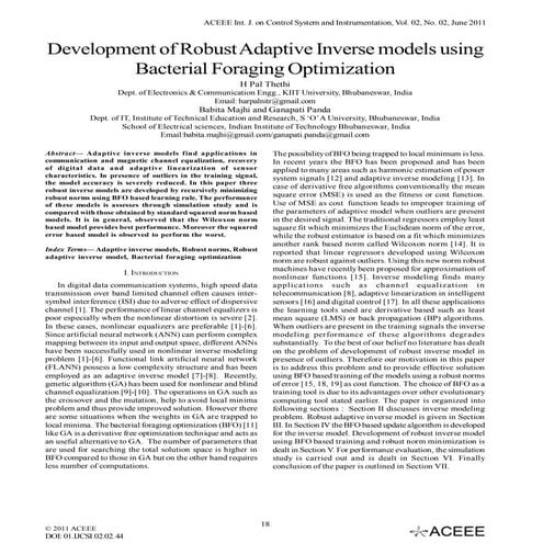 Development of Robust Adaptive Inverse models using Bacterial Foraging Optimi...