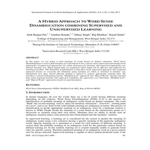 4A HYBRID APPROACH TO WORD SENSE DISAMBIGUATION COMBINING SUPERVISED AND UNSU...