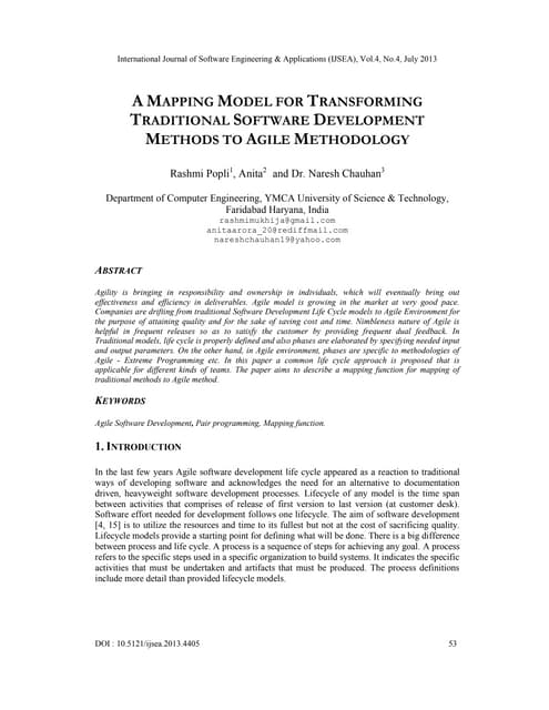 A MAPPING MODEL FOR TRANSFORMING TRADITIONAL SOFTWARE DEVELOPMENT METHODS TO ...