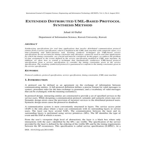 EXTENDED DISTRIBUTED UML-BASED PROTOCOL SYNTHESIS METHOD