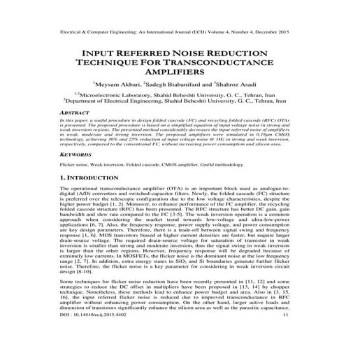 INPUT REFERRED NOISE REDUCTION TECHNIQUE FOR TRANSCONDUCTANCE AMPLIFIERS