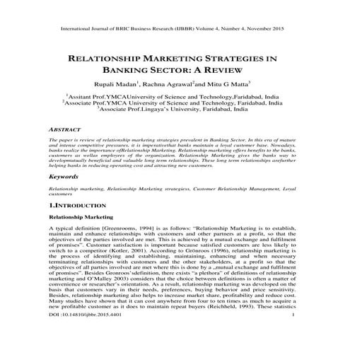 Relationship Marketing Strategies in Banking Sector: A Review