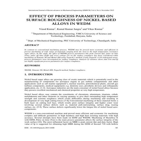 EFFECT OF PROCESS PARAMETERS ON SURFACE ROUGHNESS OF NICKEL BASED ...