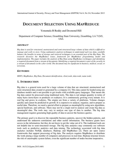DOCUMENT SELECTION USING MAPREDUCE
