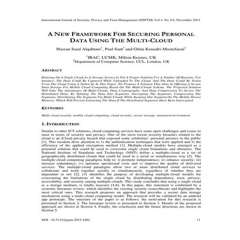 A NEW FRAMEWORK FOR SECURING PERSONAL DATA USING THE MULTI-CLOUD