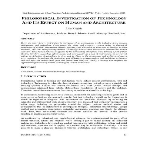 PHILOSOPHICAL INVESTIGATION OF TECHNOLOGY AND ITS EFFECT ON HUMAN AND ARCHITECTURE