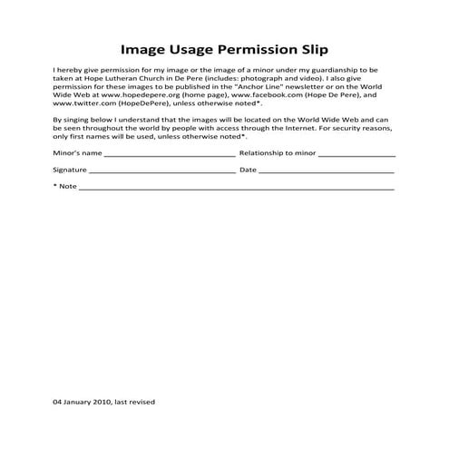 Image Usage Permission Slip-full sheet | PDF